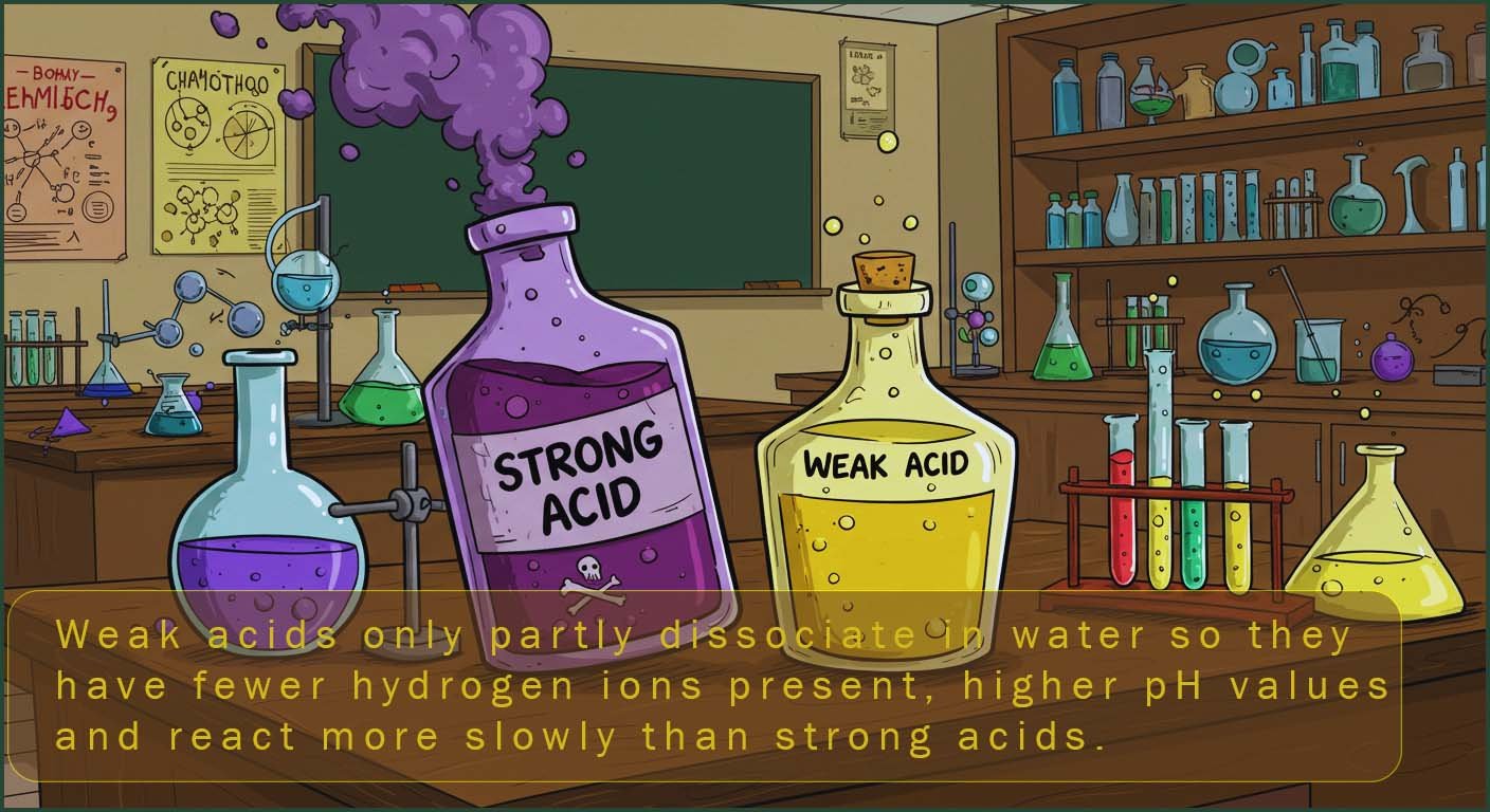 Summary of the properties of weak and strong acids.